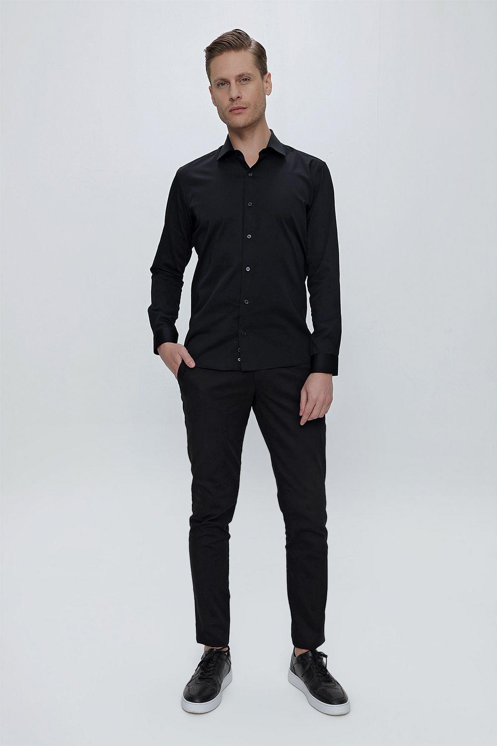 GK 669 Slim Fit Siyah Klasik Gömlek