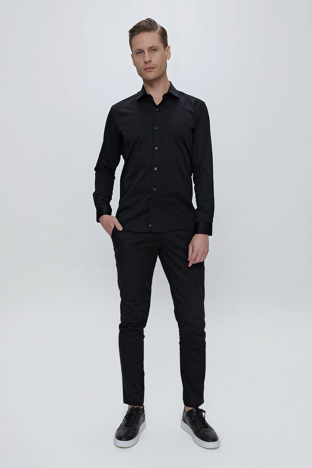 GK 669 Slim Fit Siyah Klasik Gömlek