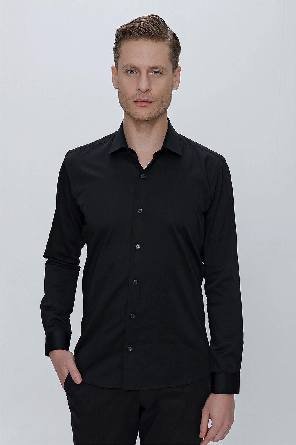 GK 669 Slim Fit Siyah Klasik Gömlek