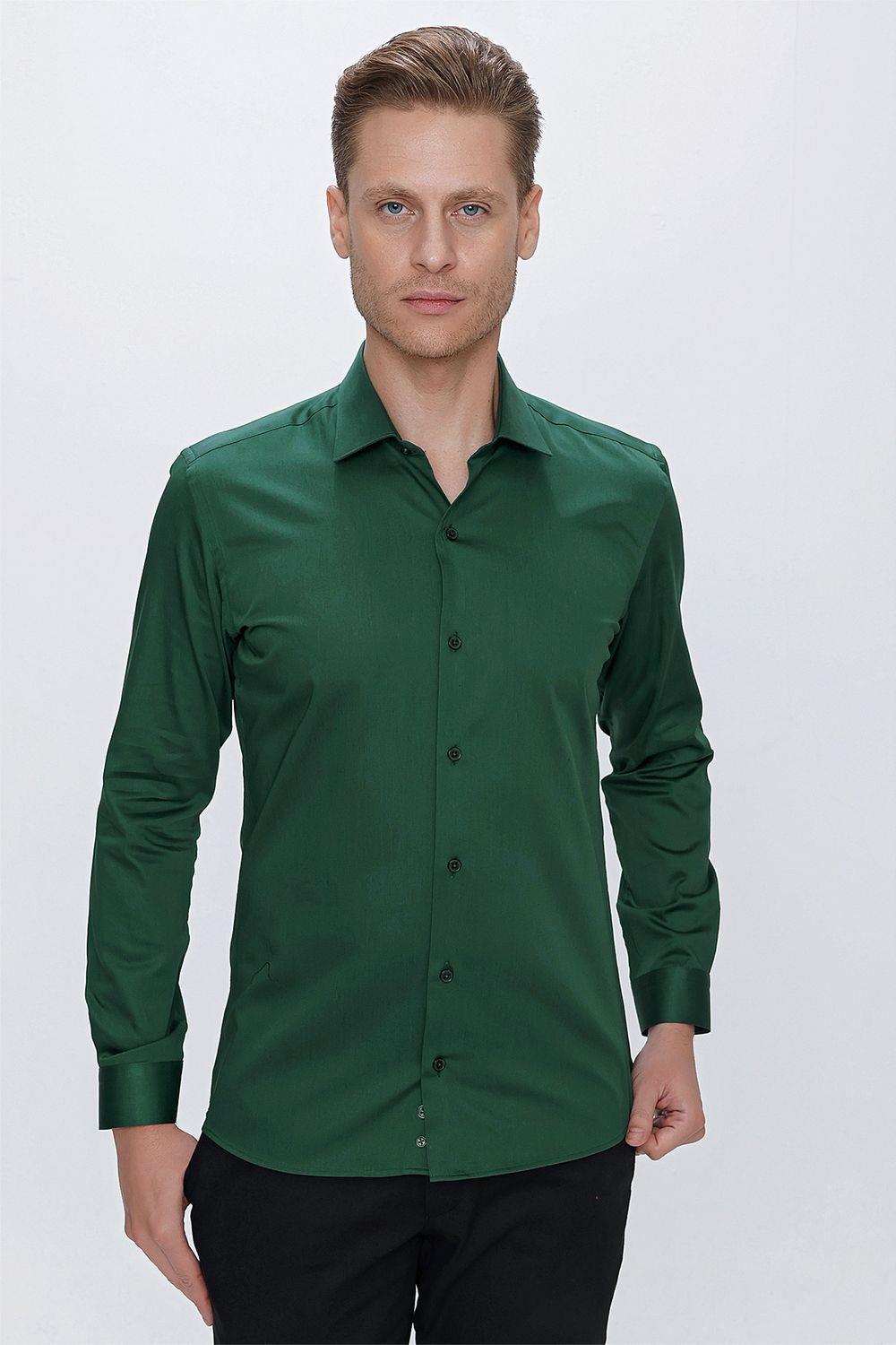 GK 669 Slim Fit Yeşil Klasik Gömlek
