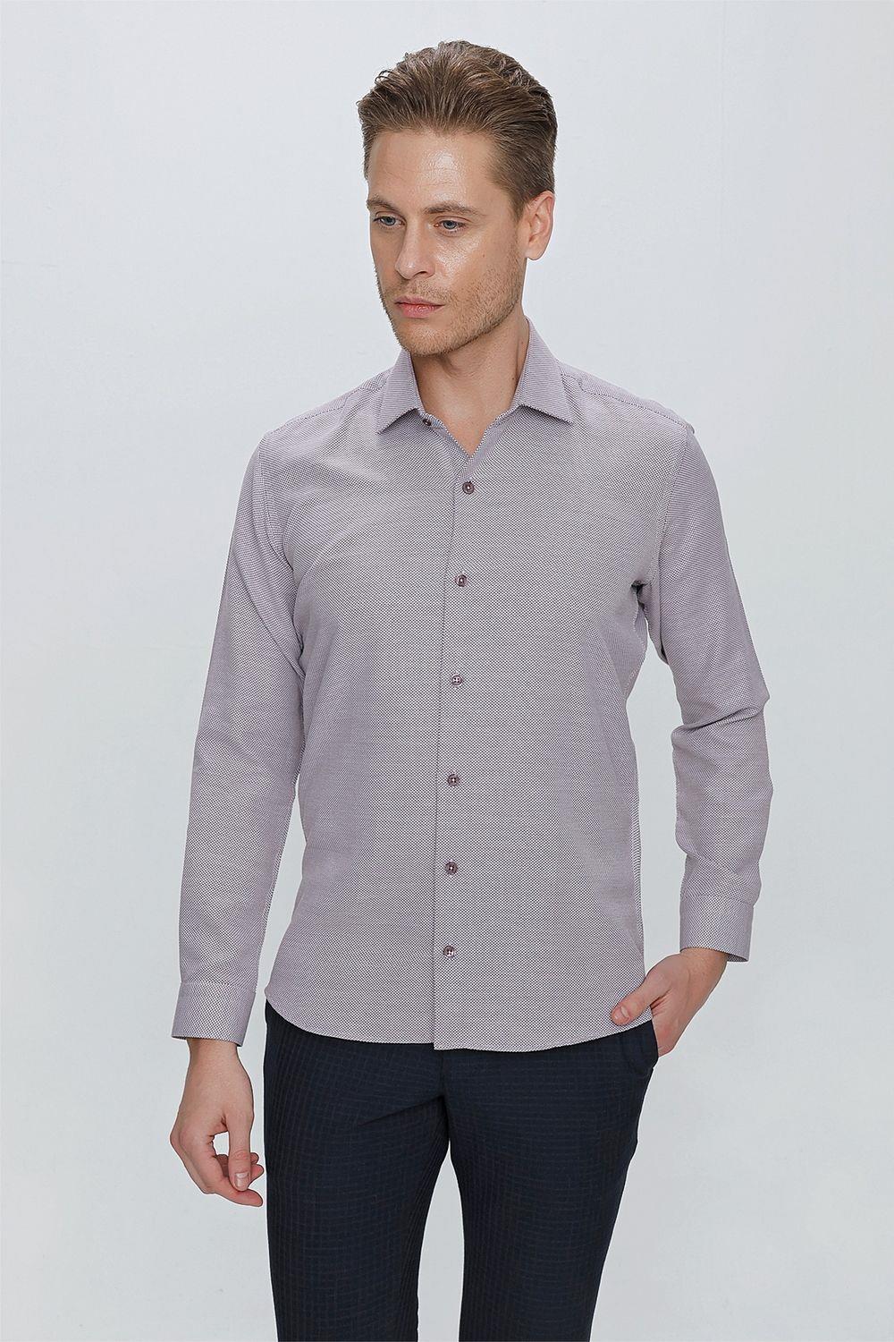 GK 672 Slim Fit Bordo Klasik Gömlek