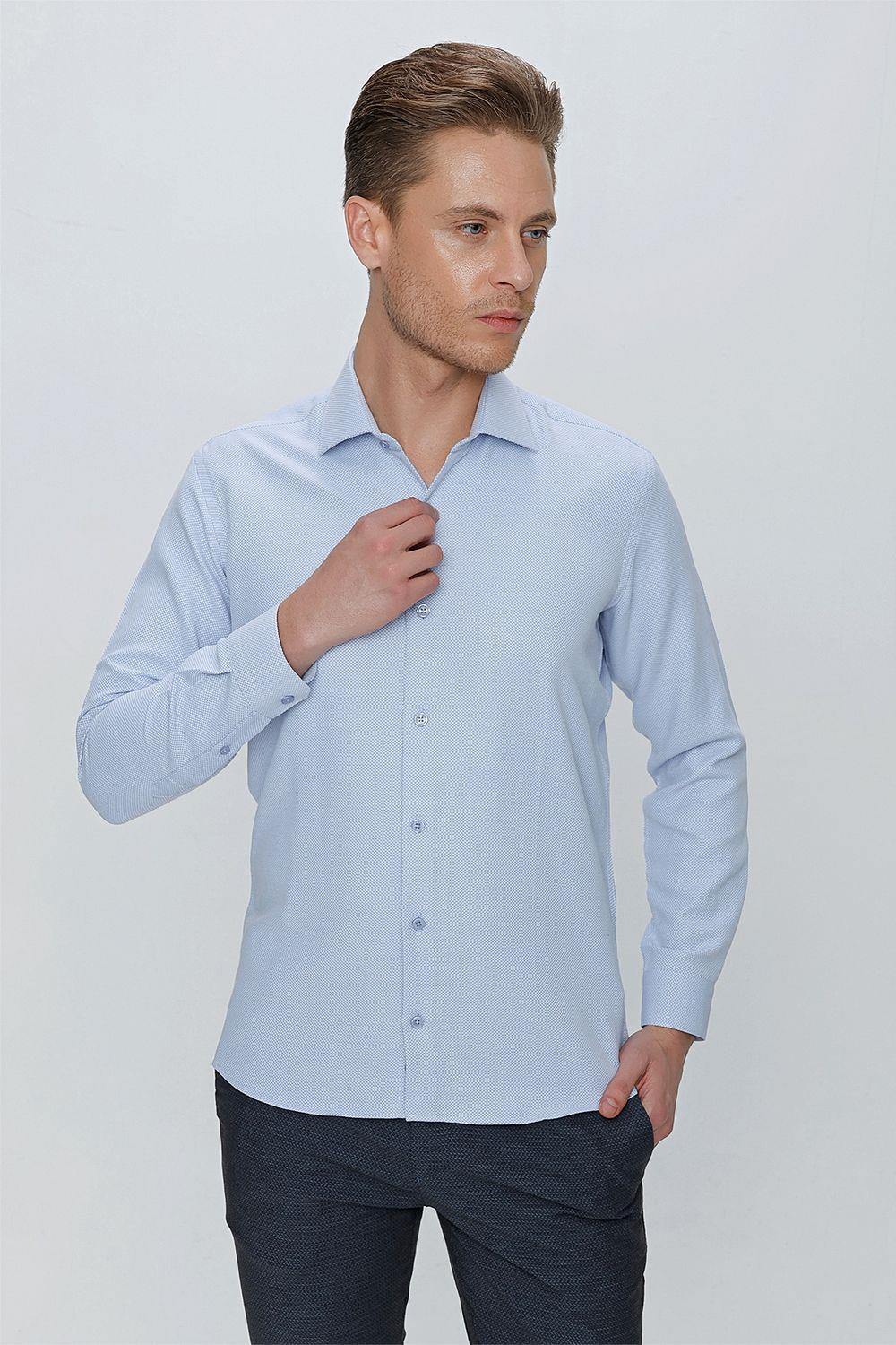 GK 672 Slim Fit Mavi Klasik Gömlek