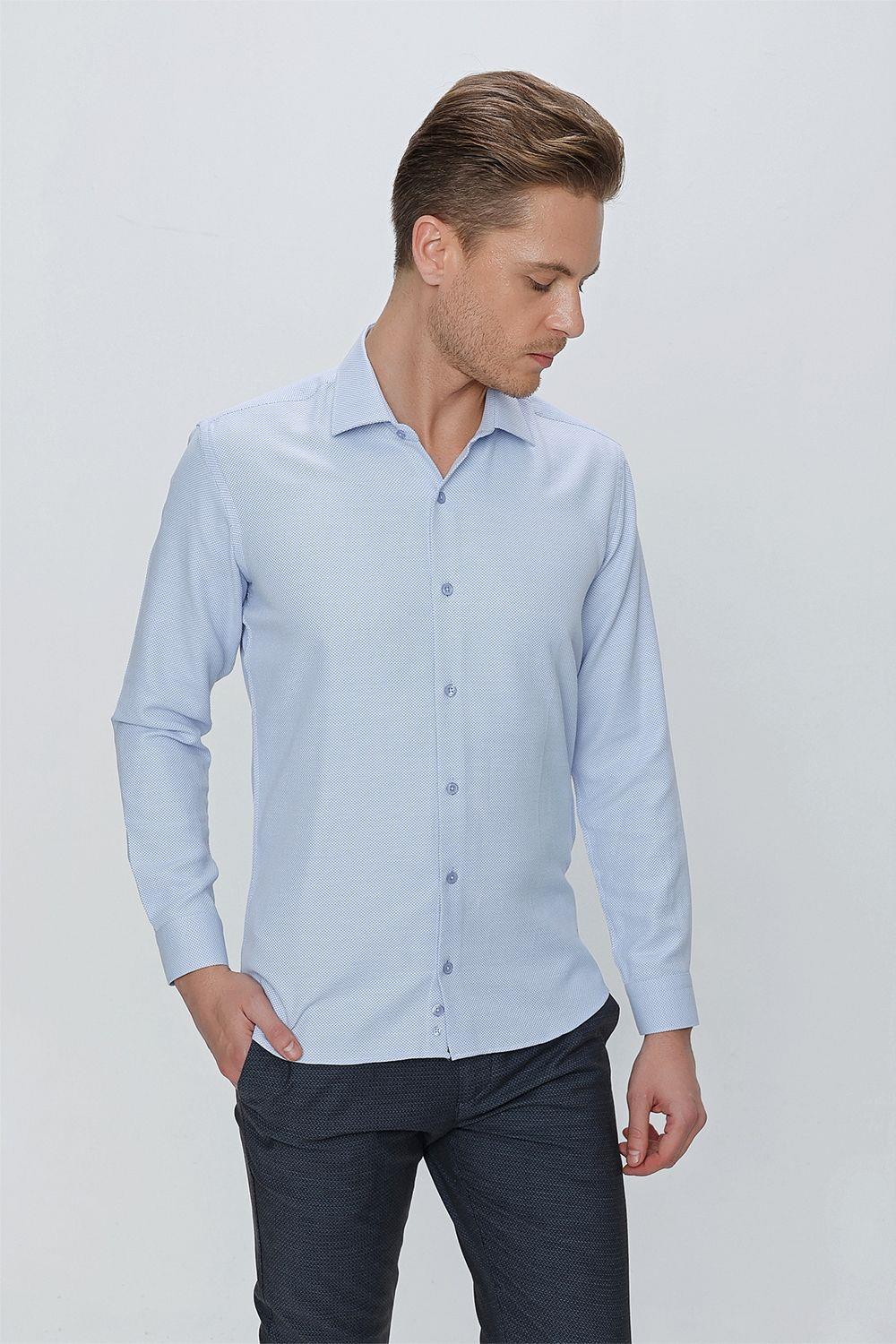 GK 672 Slim Fit Mavi Klasik Gömlek