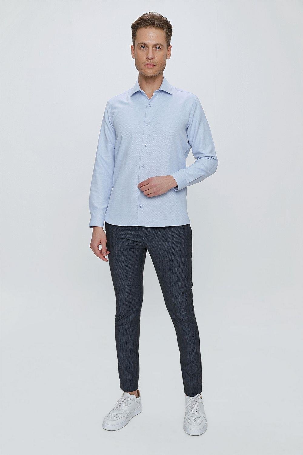 GK 672 Slim Fit Mavi Klasik Gömlek
