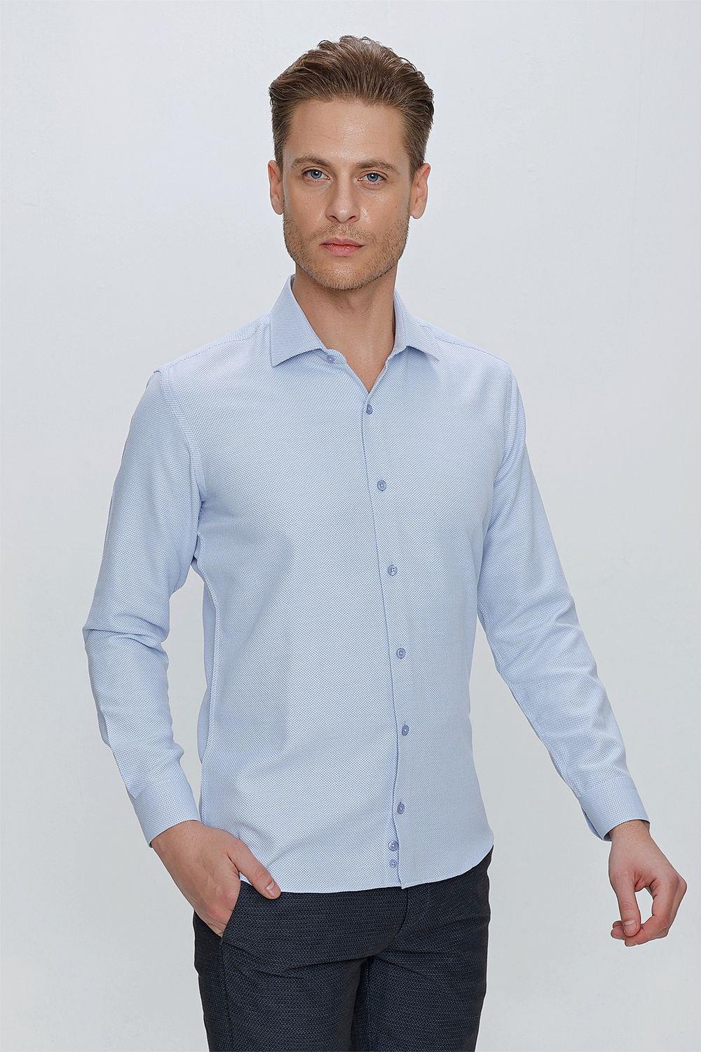 GK 672 Slim Fit Mavi Klasik Gömlek