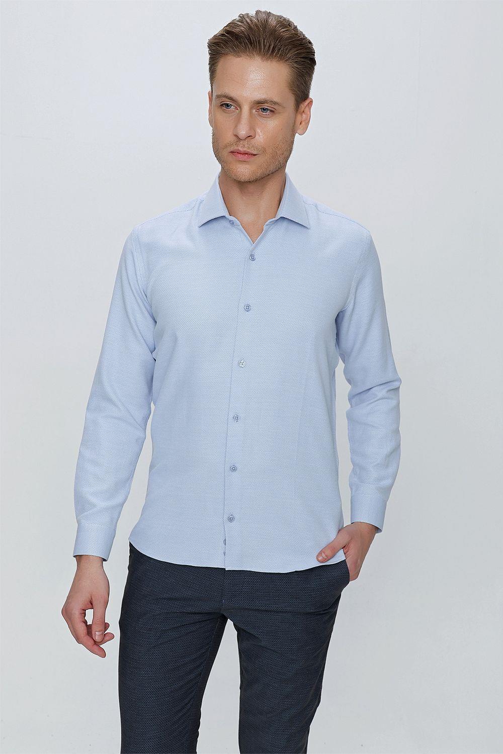 GK 672 Slim Fit Mavi Klasik Gömlek