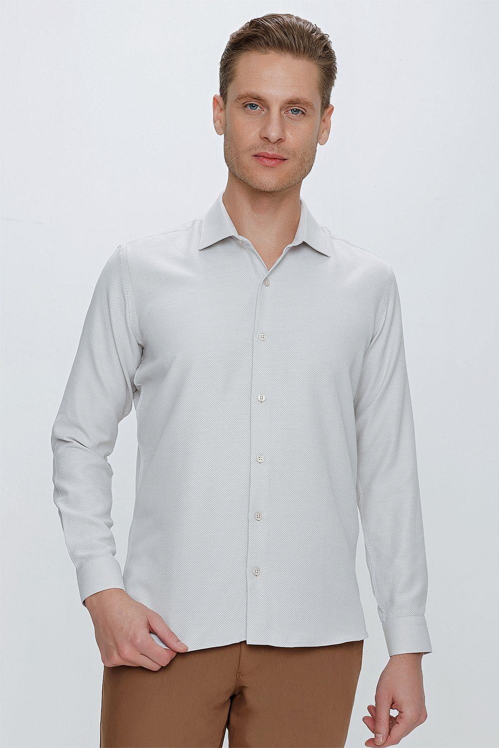 GK 672 Slim Fit Taş Klasik Gömlek