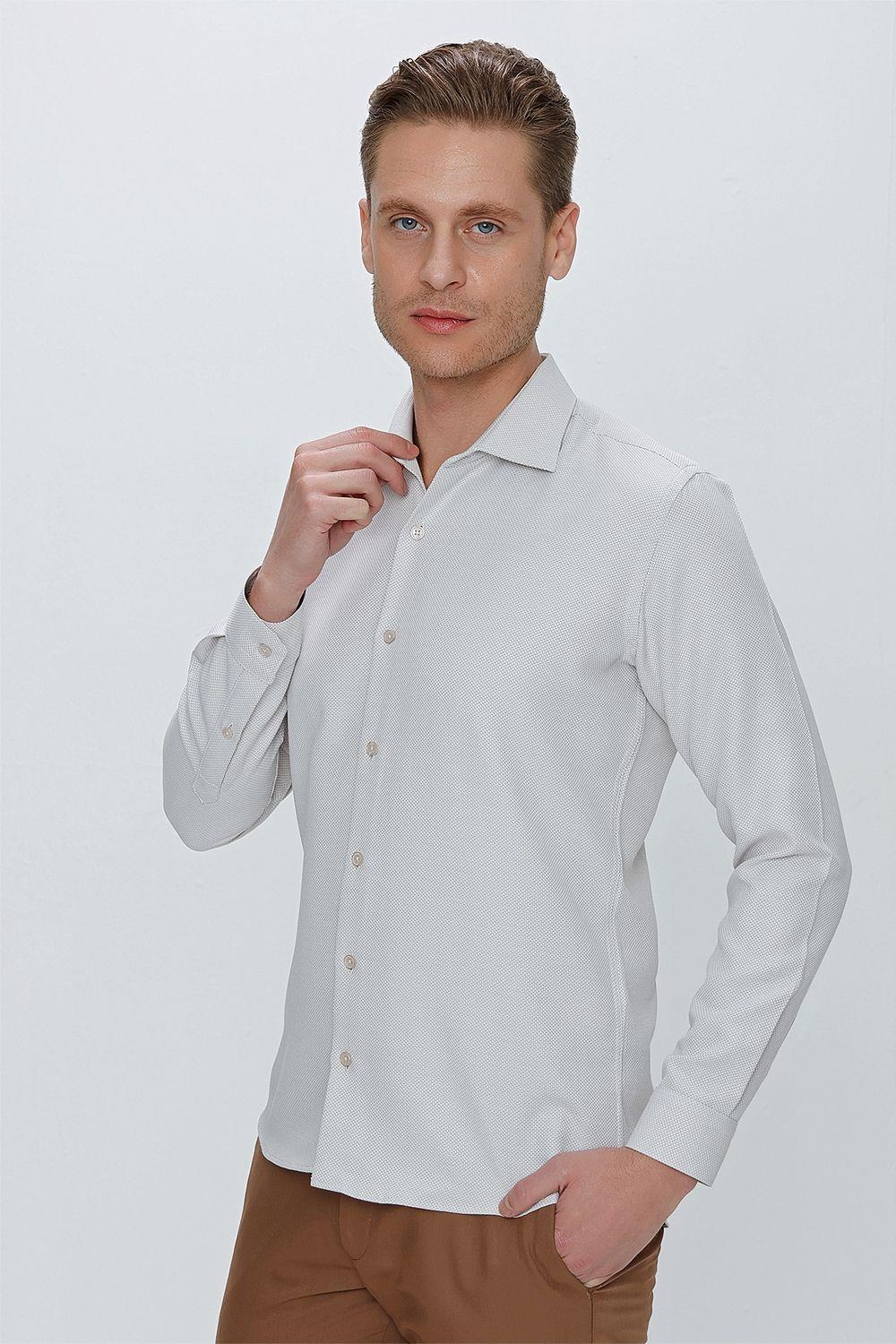 GK 672 Slim Fit Taş Klasik Gömlek