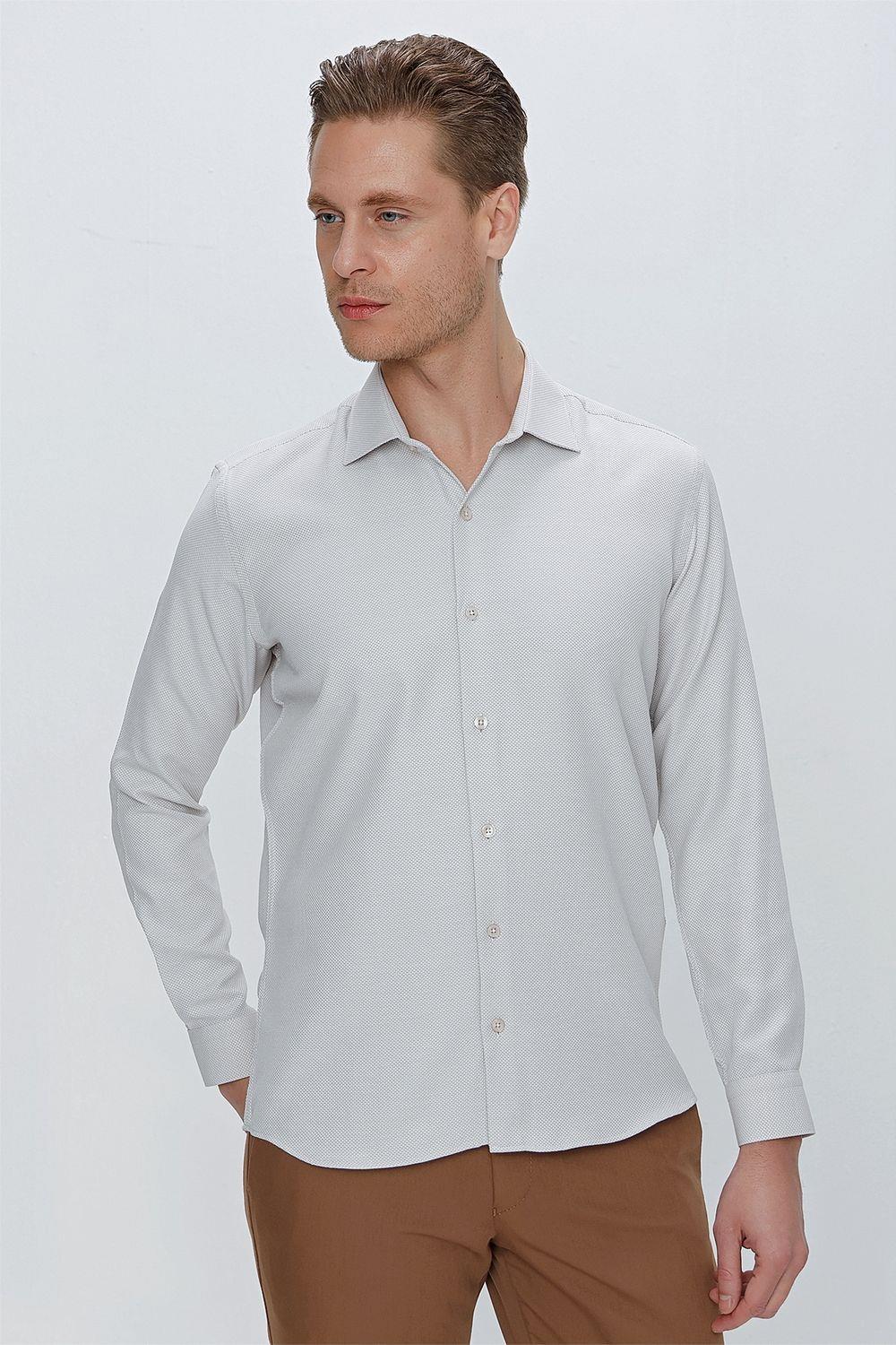 GK 672 Slim Fit Taş Klasik Gömlek
