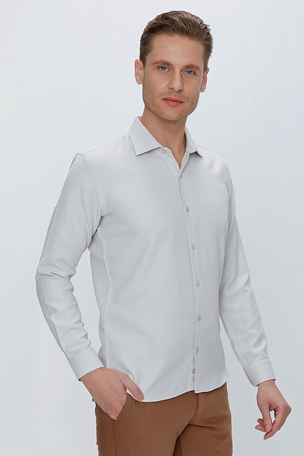 GK 672 Slim Fit Taş Klasik Gömlek