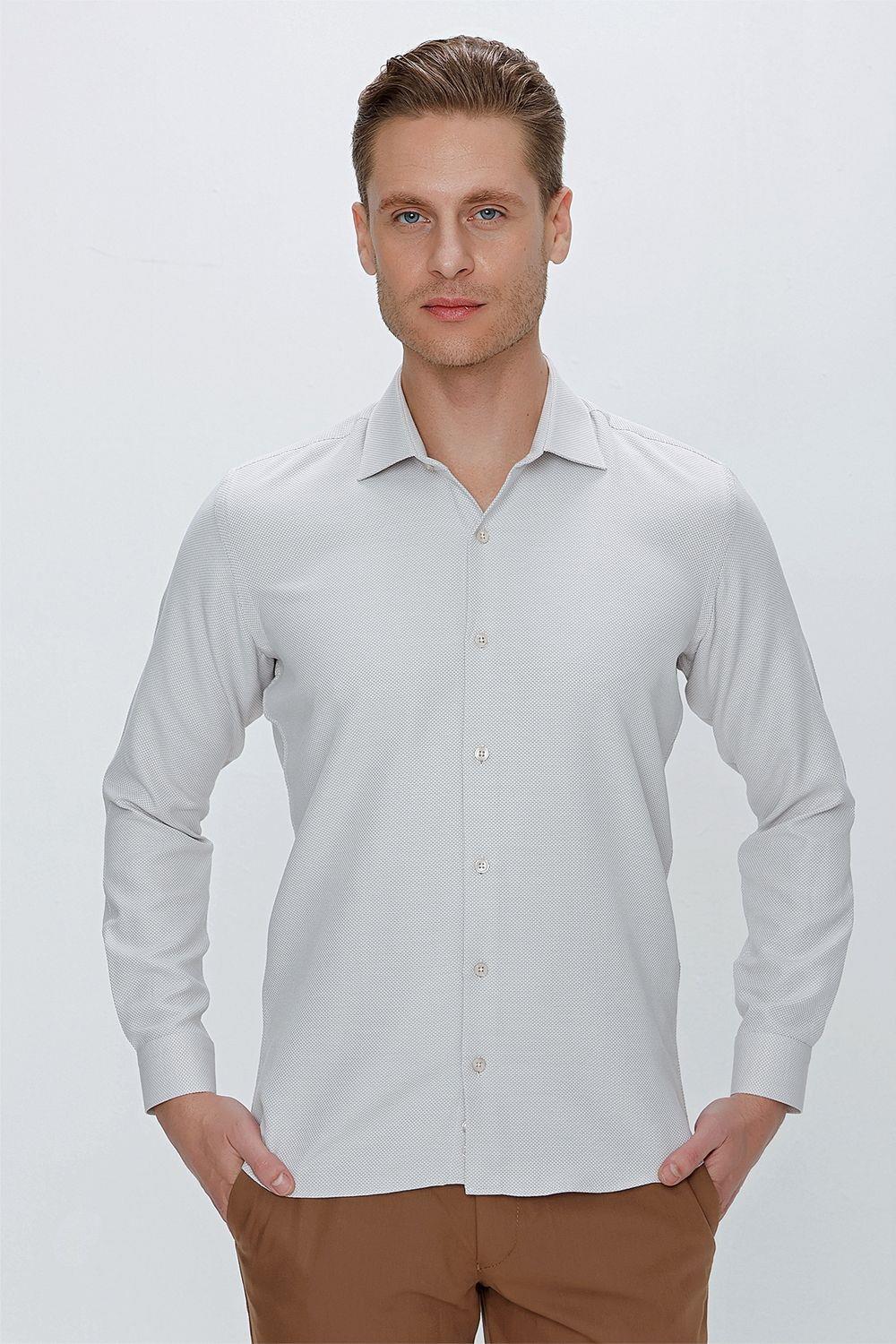 GK 672 Slim Fit Taş Klasik Gömlek