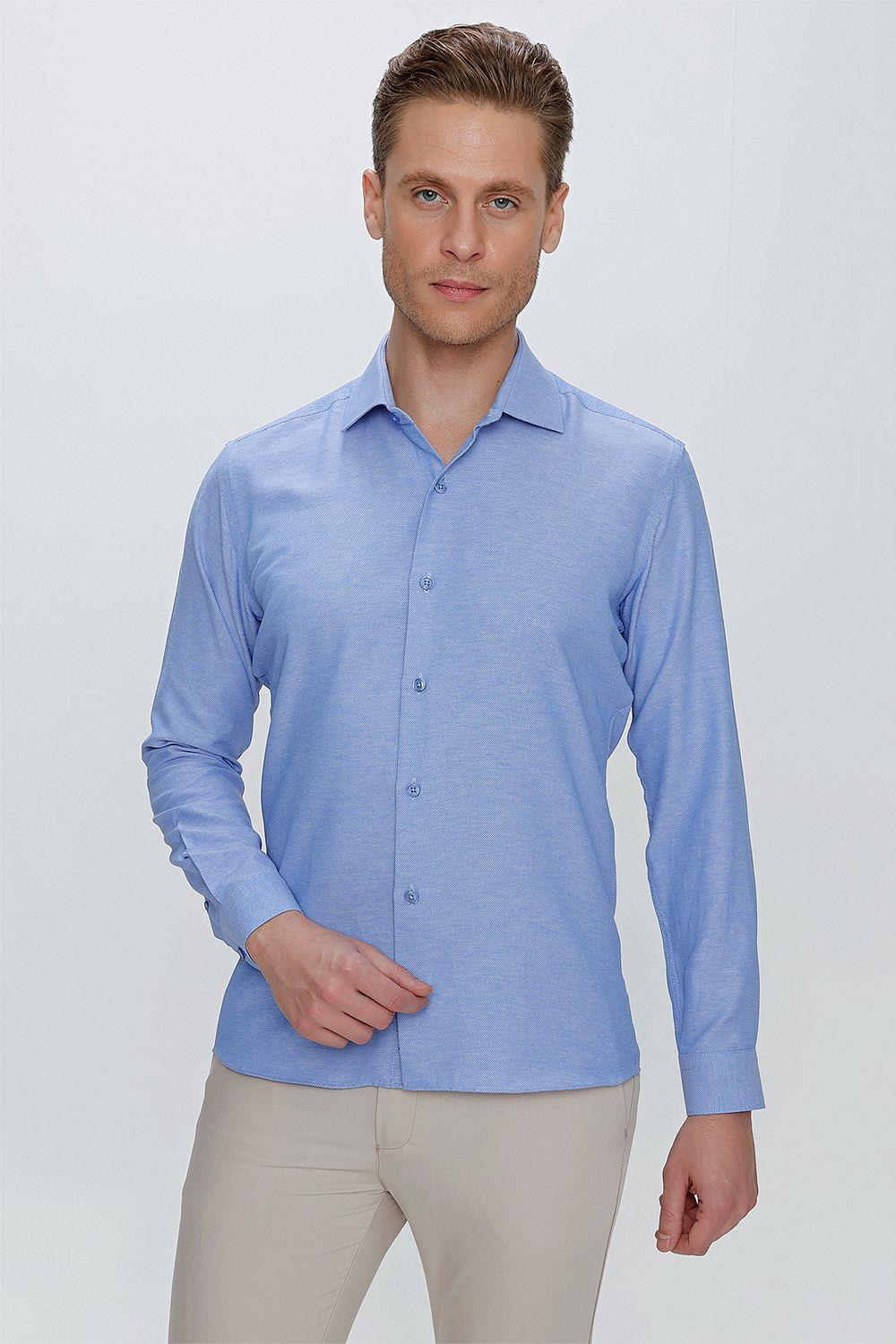 GK 673 Slim Fit Mavi Klasik Gömlek