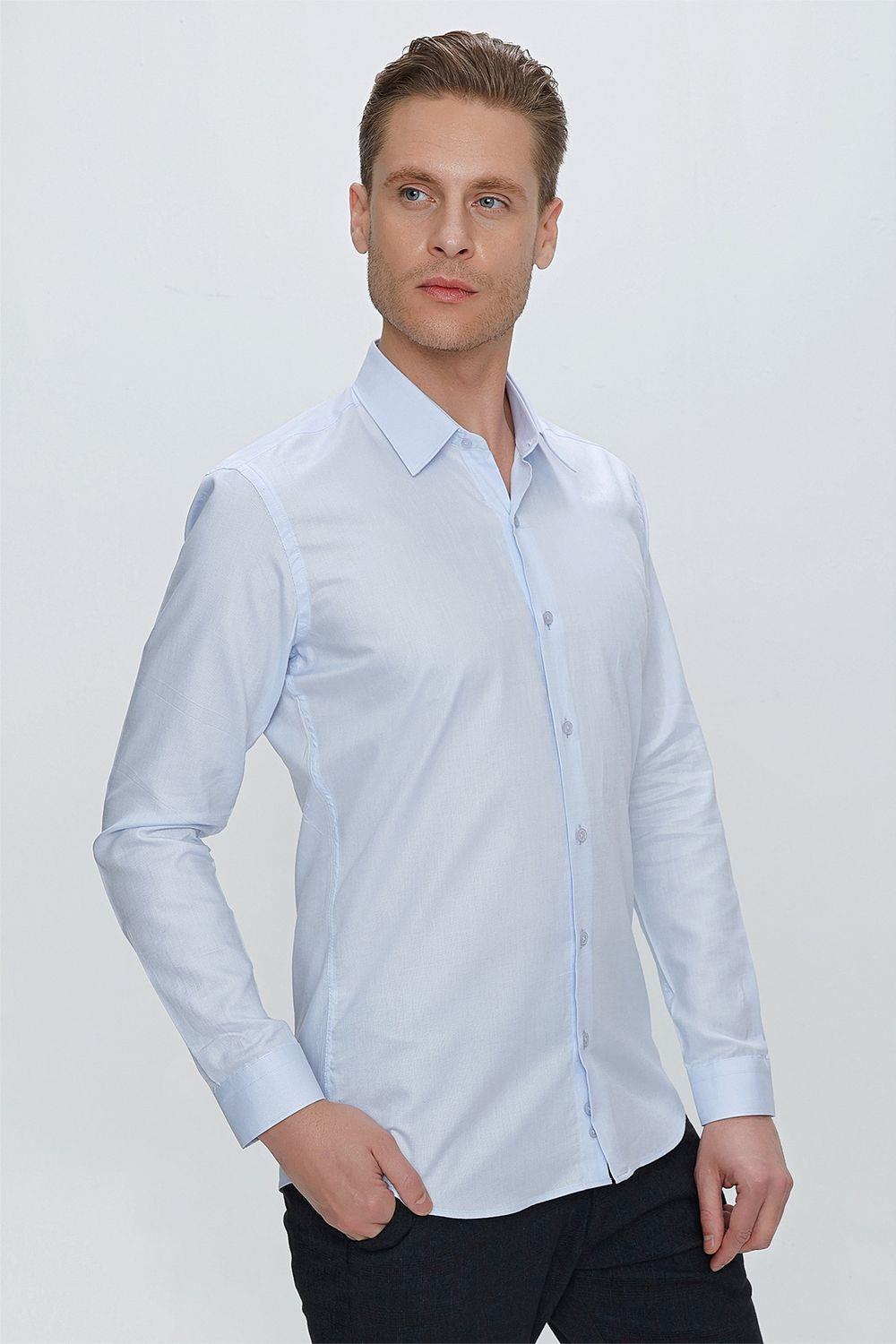 GK 674 Slim Fit Açık Mavi Klasik Gömlek