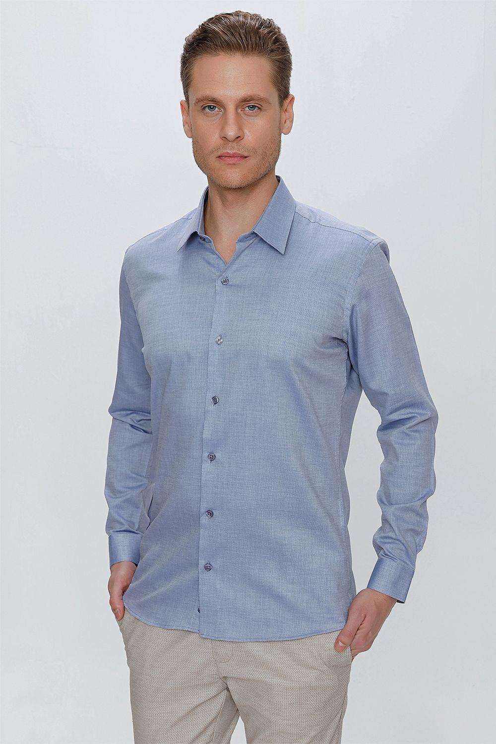 GK 674 Slim Fit Koyu Mavi Klasik Gömlek