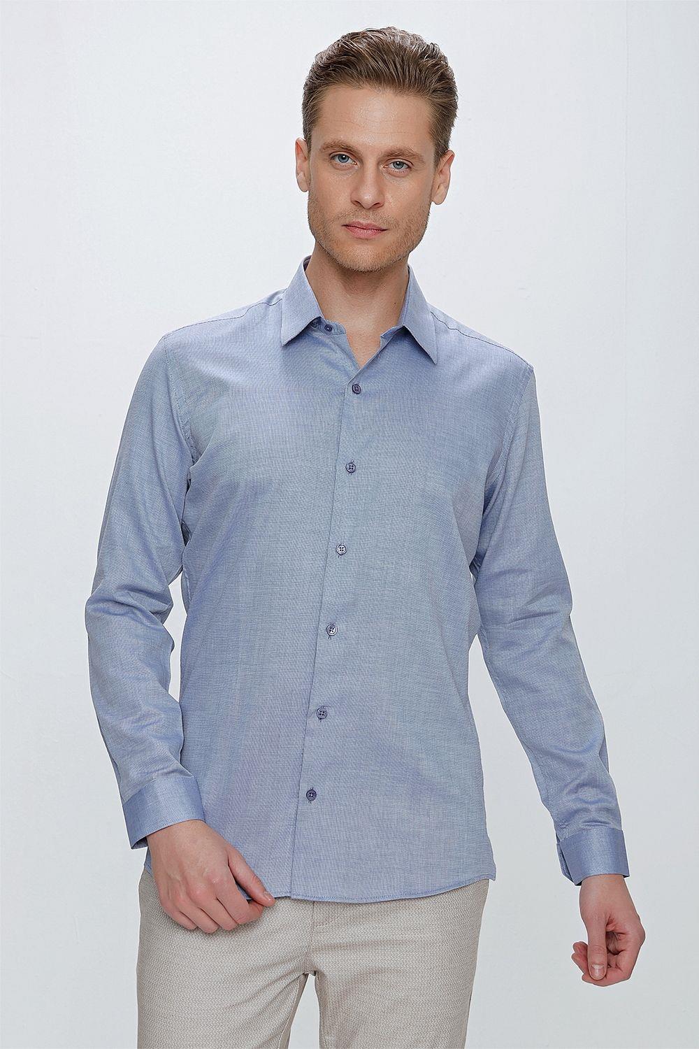 GK 674 Slim Fit Koyu Mavi Klasik Gömlek