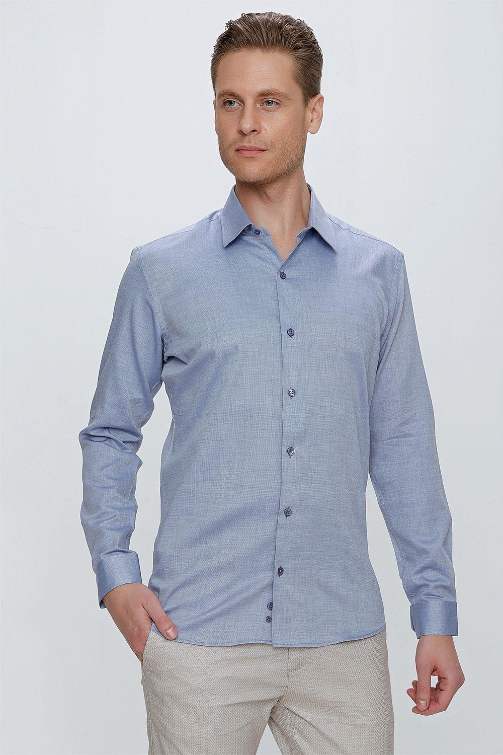 GK 674 Slim Fit Koyu Mavi Klasik Gömlek