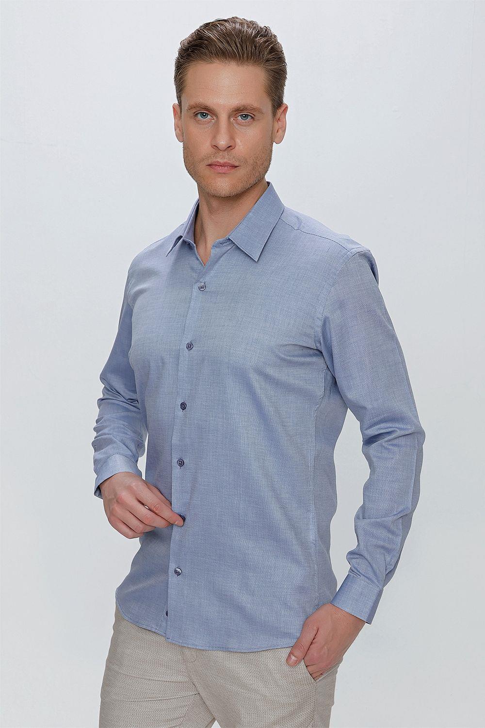 GK 674 Slim Fit Koyu Mavi Klasik Gömlek