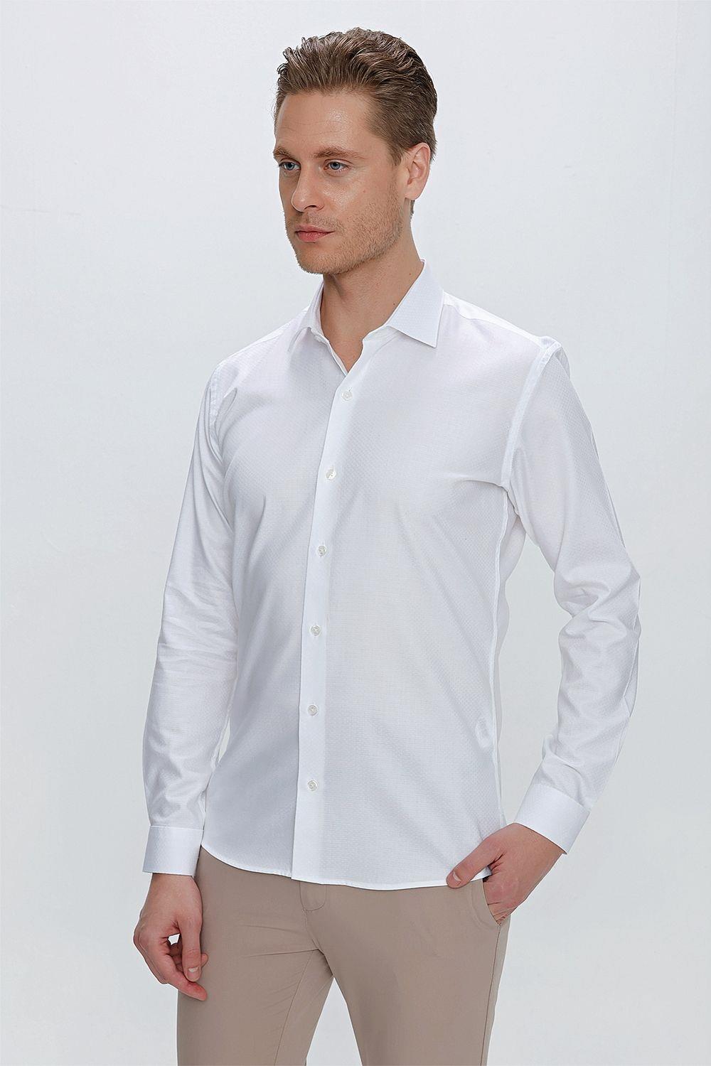 GK 675 Slim Fit Beyaz Klasik Gömlek