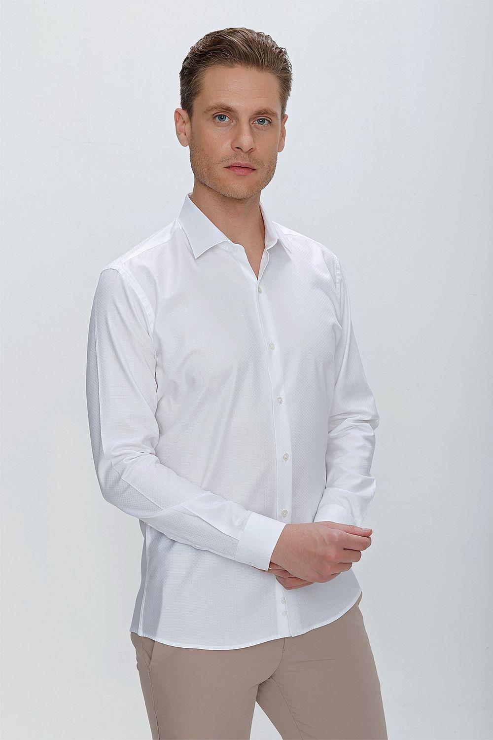 GK 675 Slim Fit Beyaz Klasik Gömlek