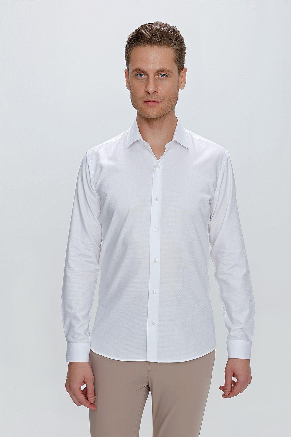 GK 675 Slim Fit Beyaz Klasik Gömlek