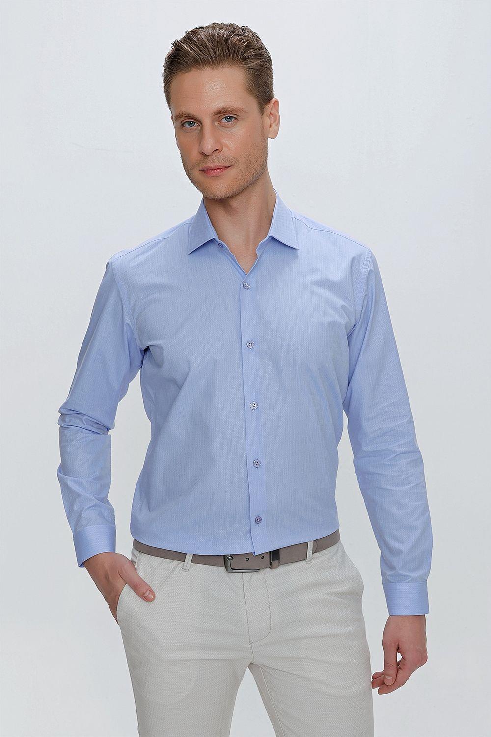 GK 675 Slim Fit Mavi Klasik Gömlek