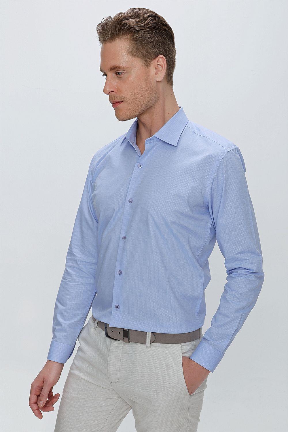 GK 675 Slim Fit Mavi Klasik Gömlek
