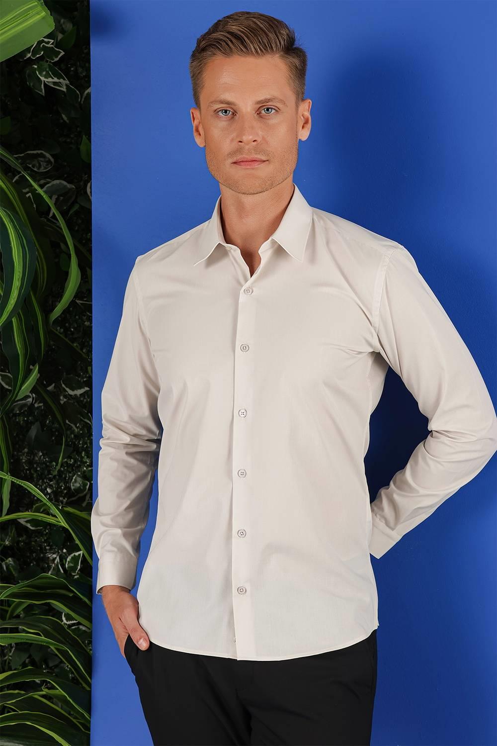 GK 683 Slim Fit Taş Klasik Gömlek
