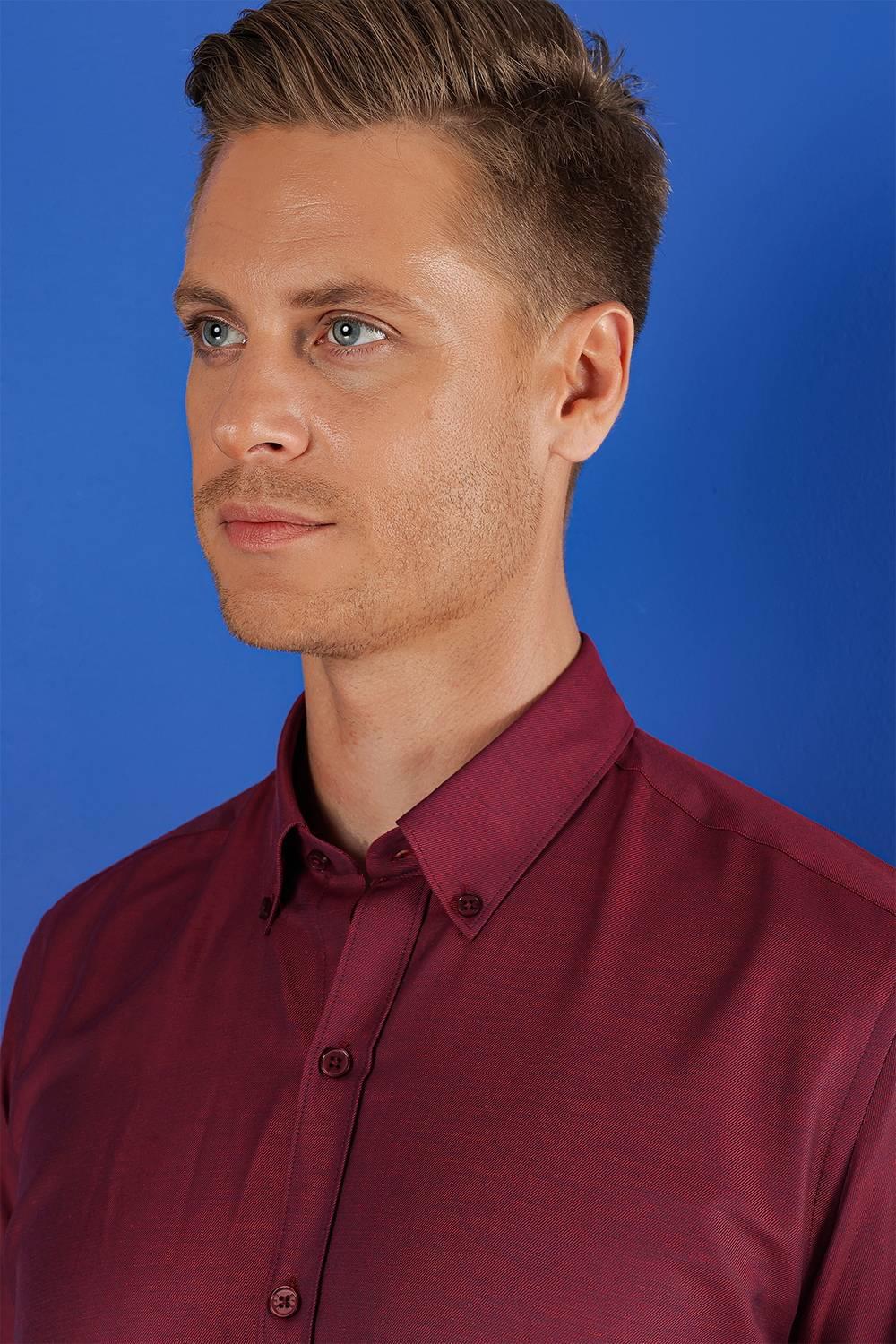 GK 685 Slim Fit Bordo Klasik Gömlek