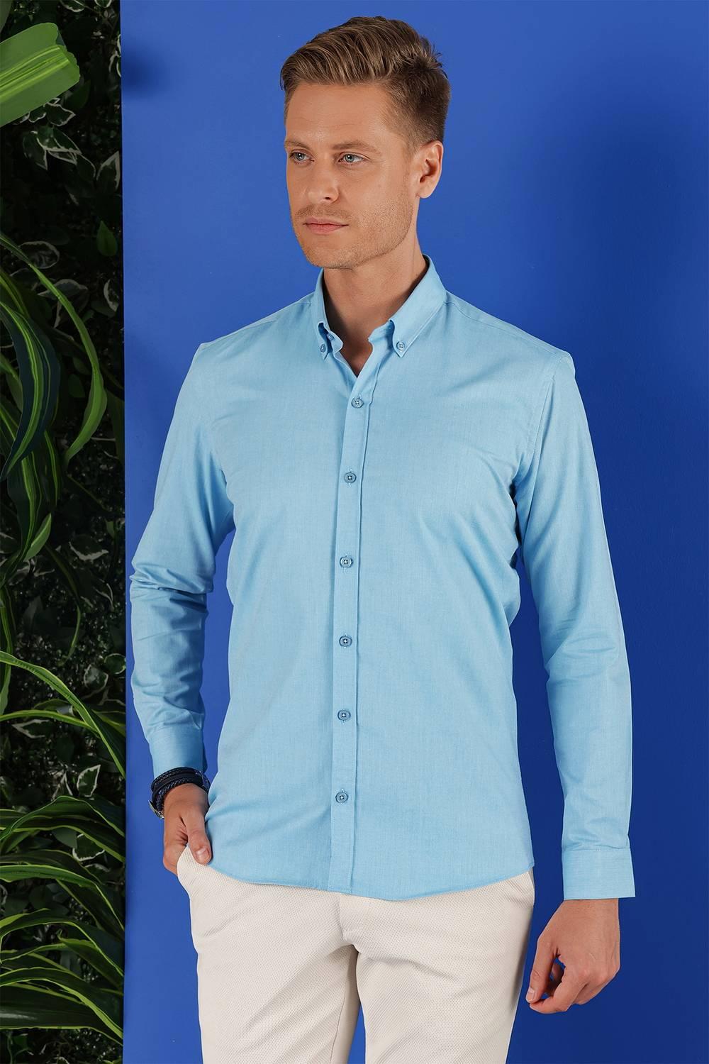 GK 685 Slim Fit Turkuaz Klasik Gömlek