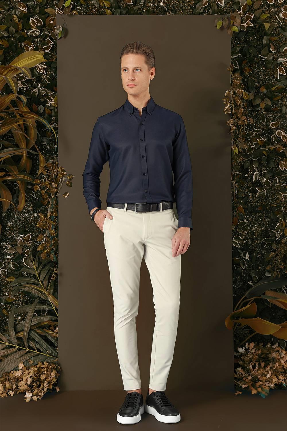 GK 686 Slim Fit Koyu Lacivert Klasik Gömlek