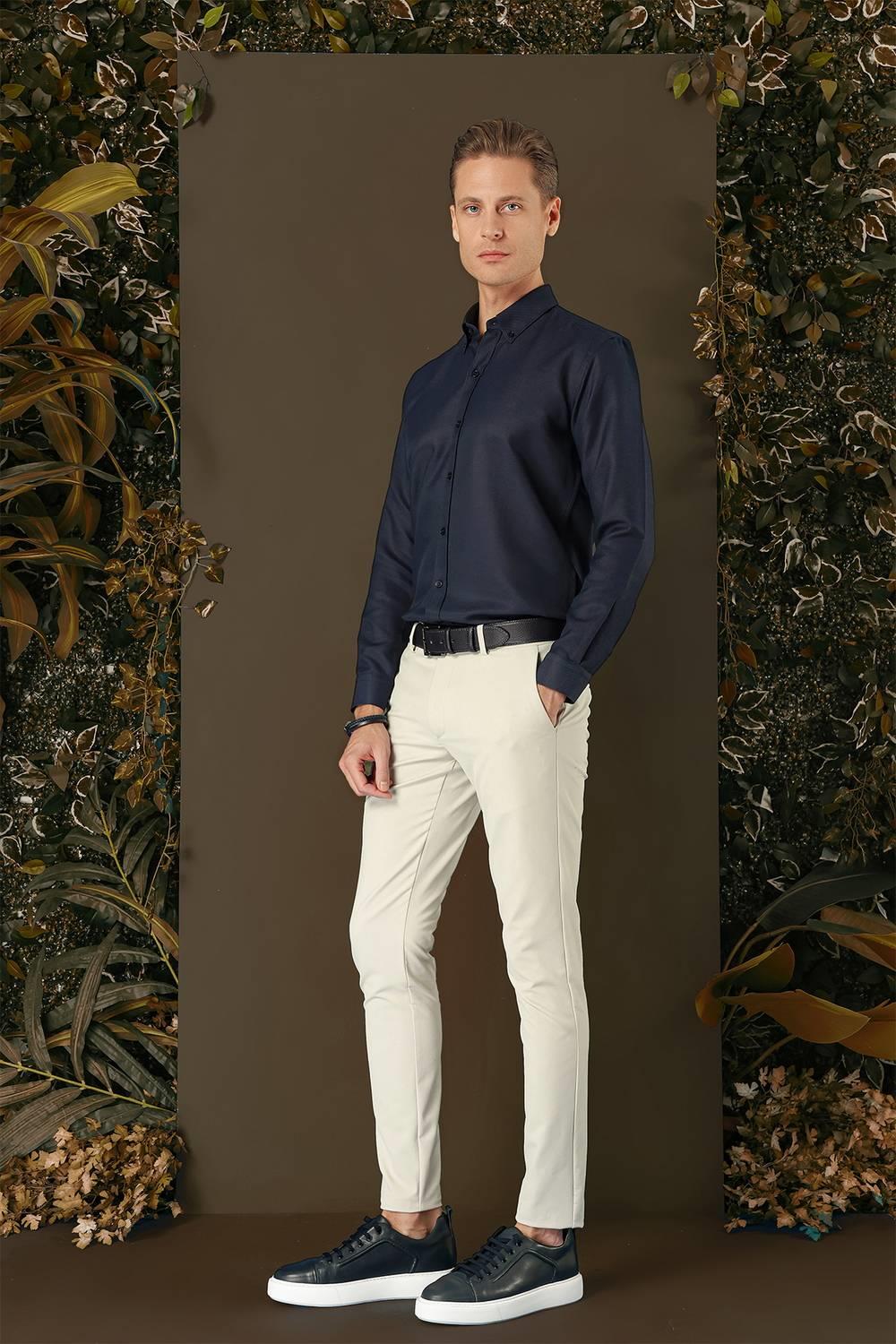 GK 686 Slim Fit Koyu Lacivert Klasik Gömlek