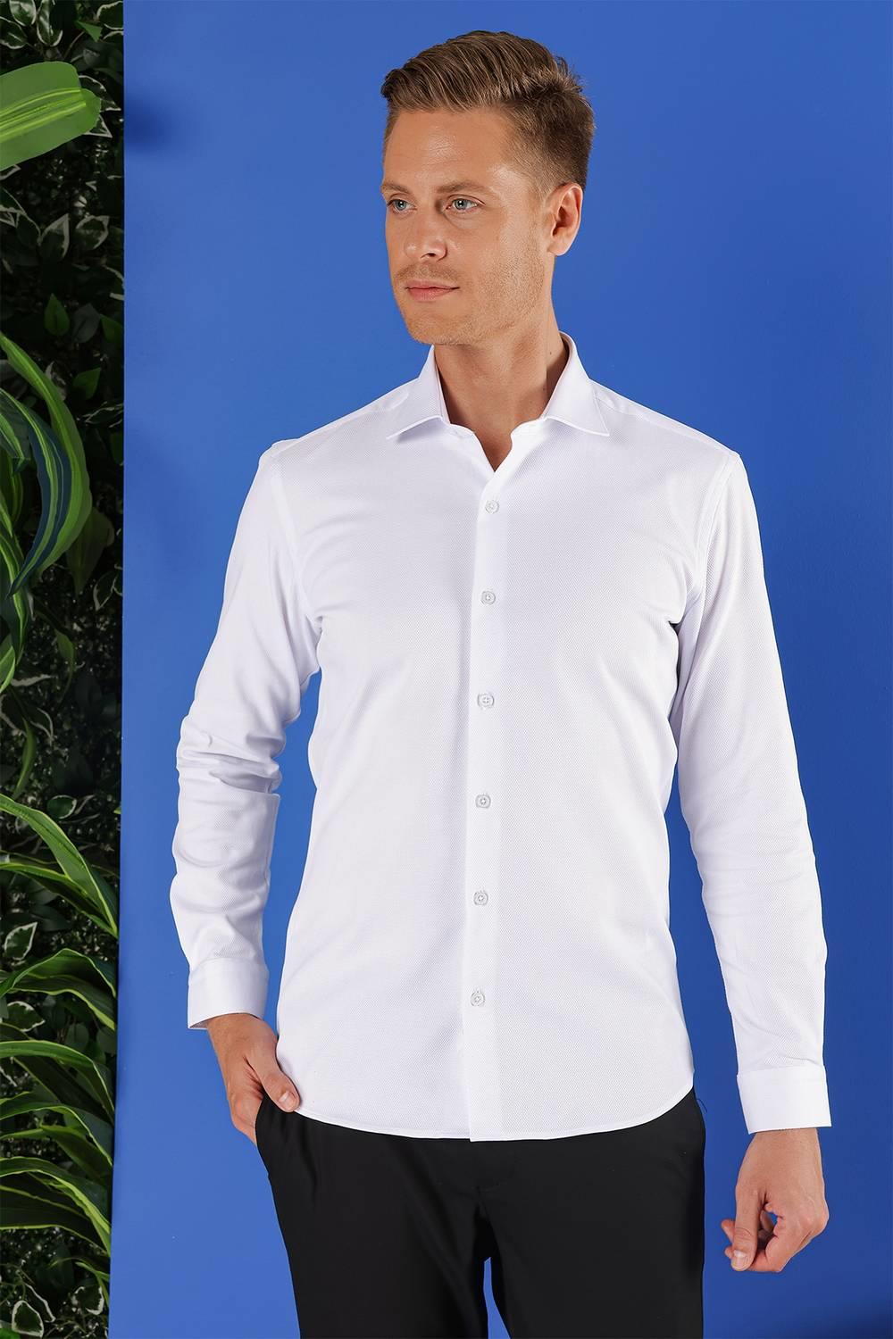 GK 687 Slim Fit Beyaz Klasik Gömlek