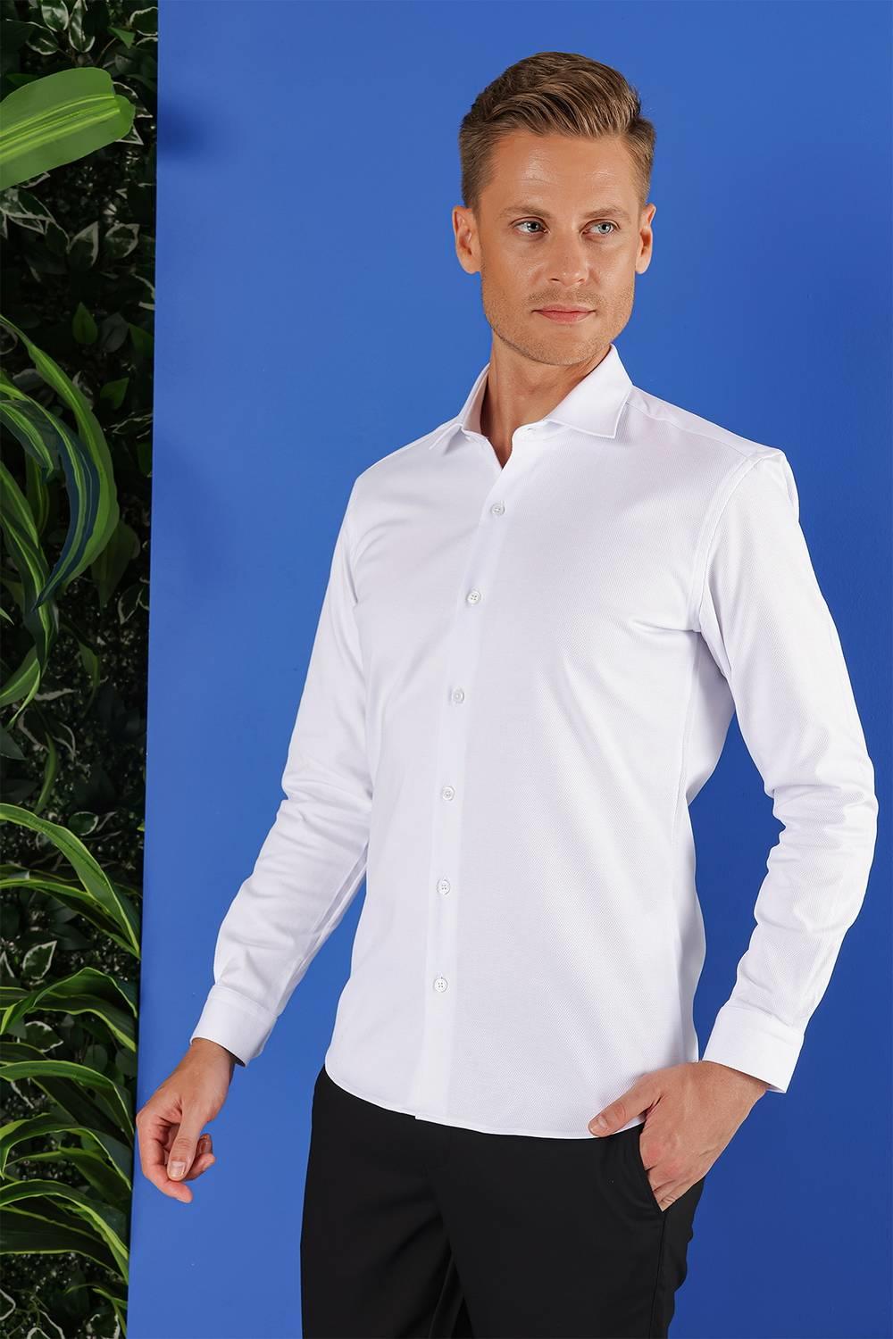 GK 687 Slim Fit Beyaz Klasik Gömlek