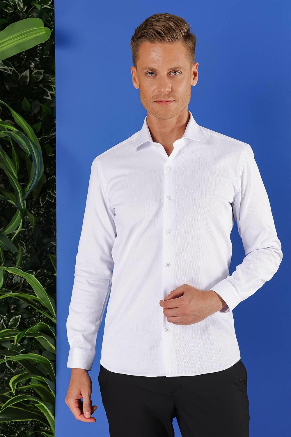 GK 687 Slim Fit Beyaz Klasik Gömlek
