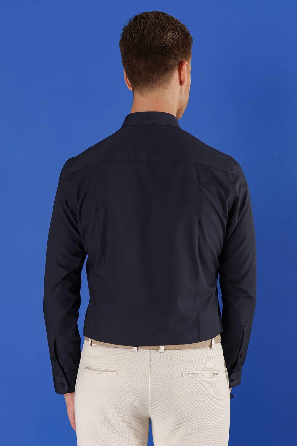 GK 691 Slim Fit Lacivert Klasik Gömlek