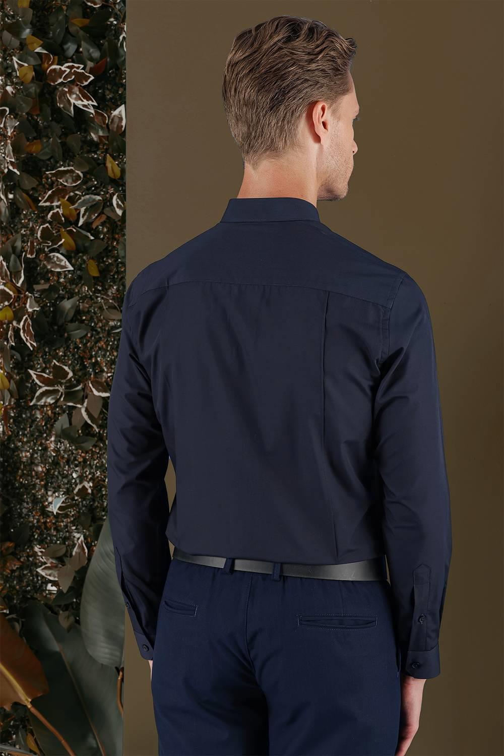 GK 691 Slim Fit Lacivert Klasik Gömlek