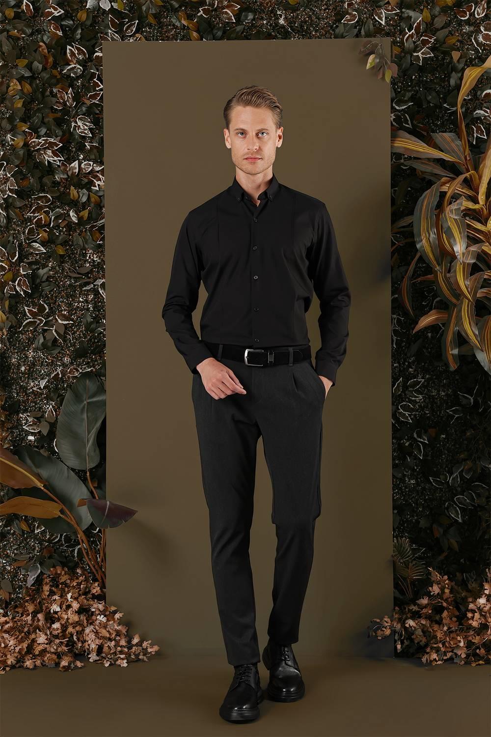 GK 691 Slim Fit Siyah Klasik Gömlek