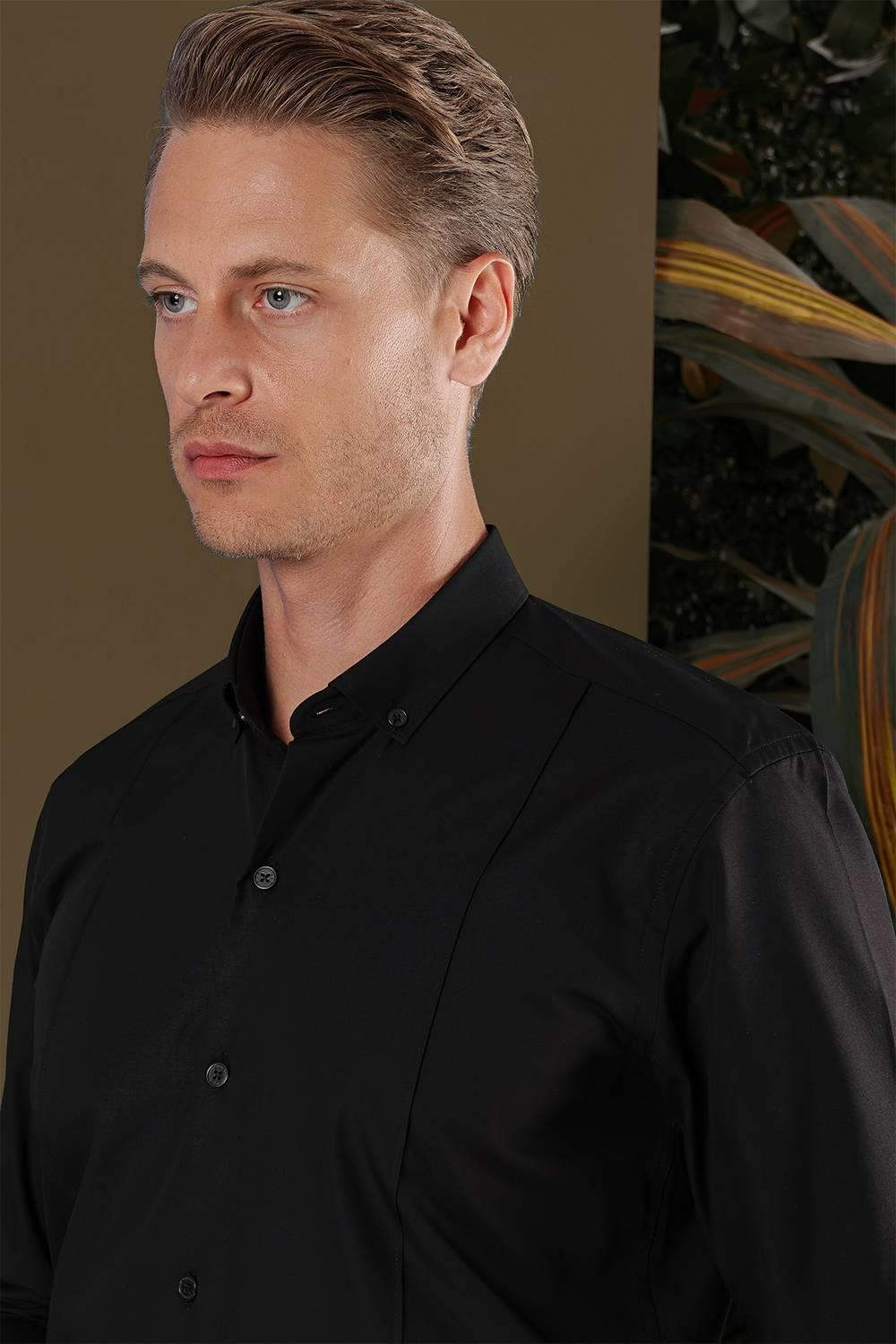 GK 691 Slim Fit Siyah Klasik Gömlek