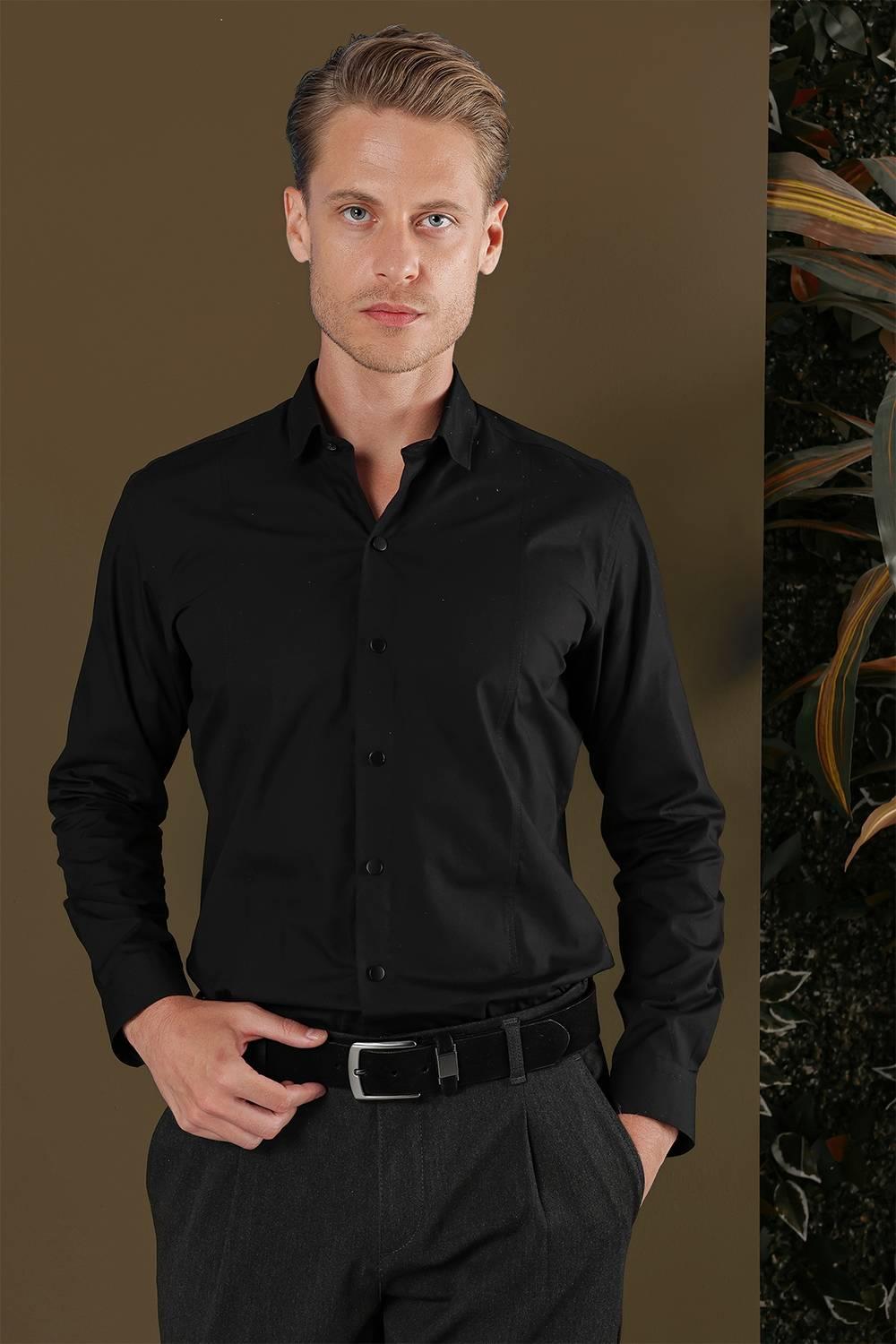 GK 700 Slim Fit Siyah Klasik Gömlek