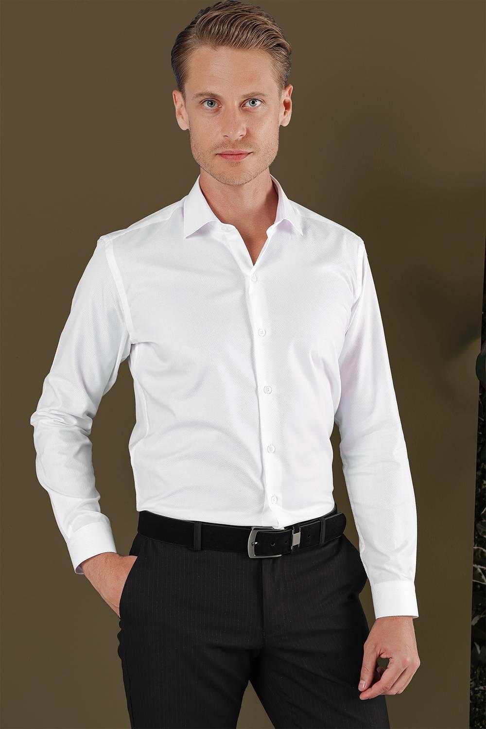 GK 705 Slim Fit Beyaz Klasik Gömlek
