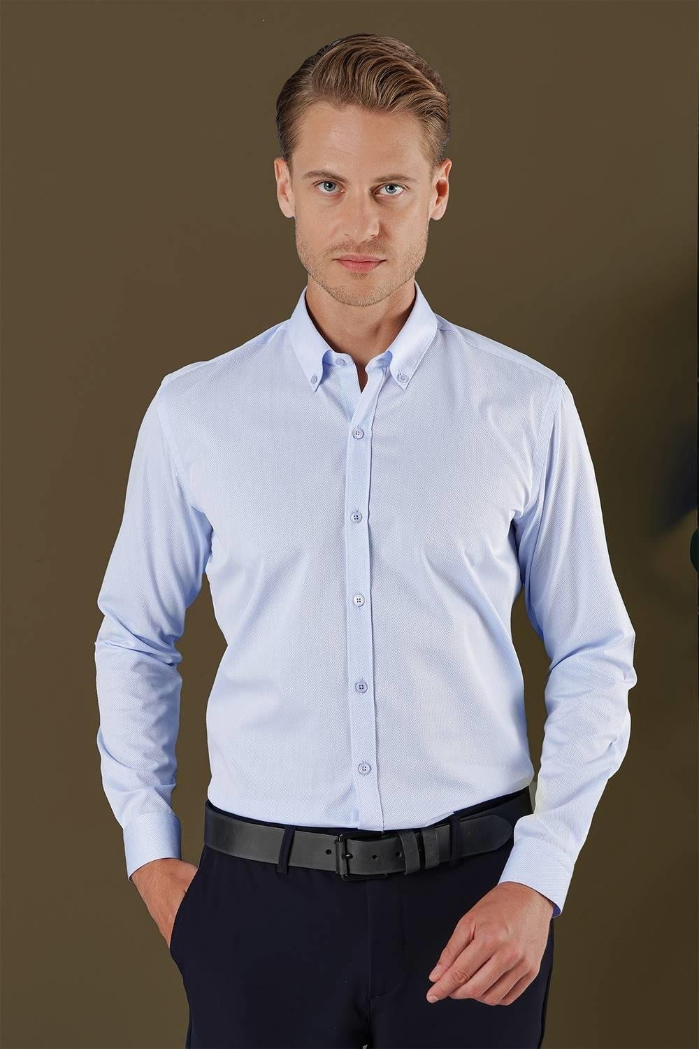 GK 706 Slim Fit Mavi Klasik Gömlek