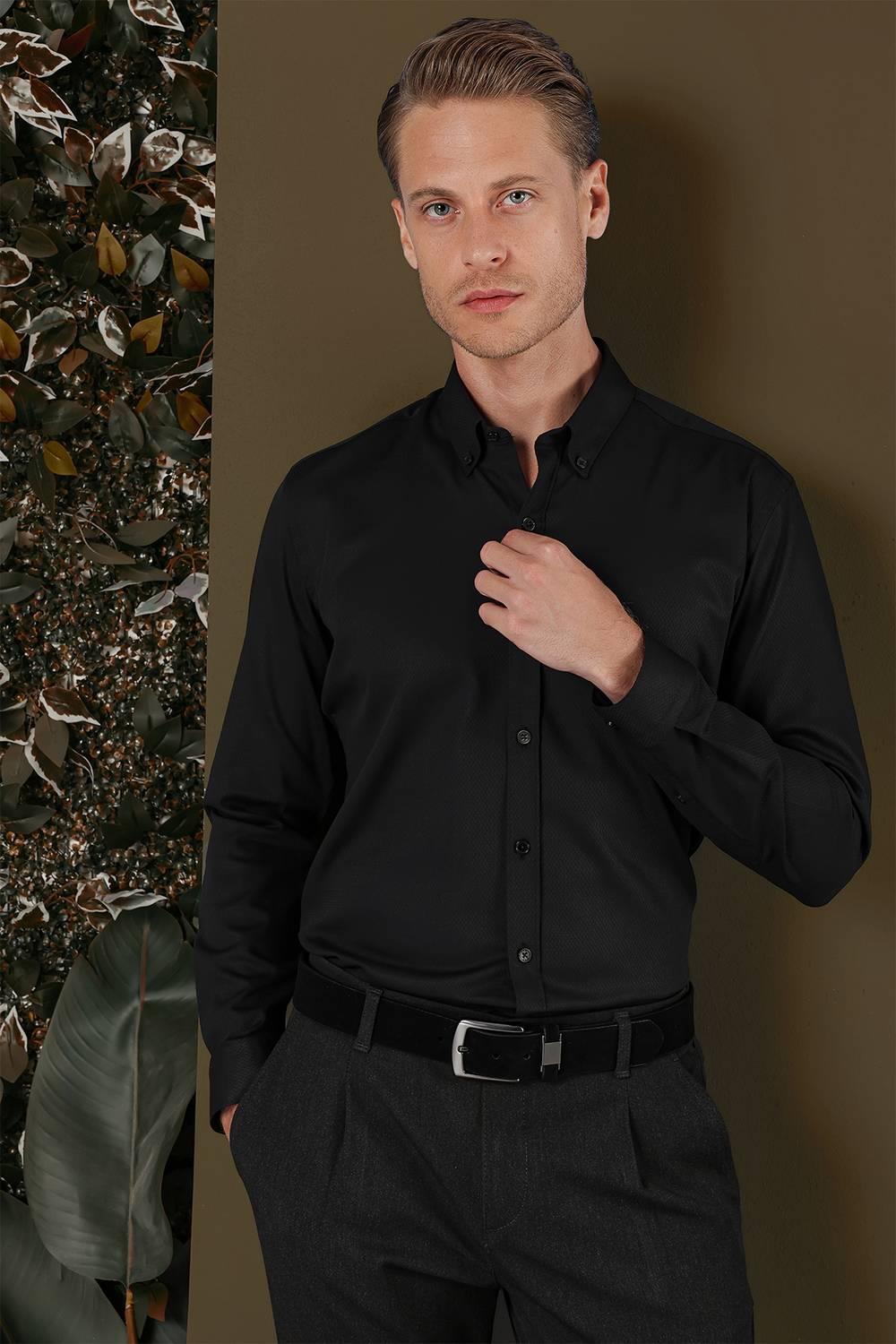 GK 706 Slim Fit Siyah Klasik Gömlek