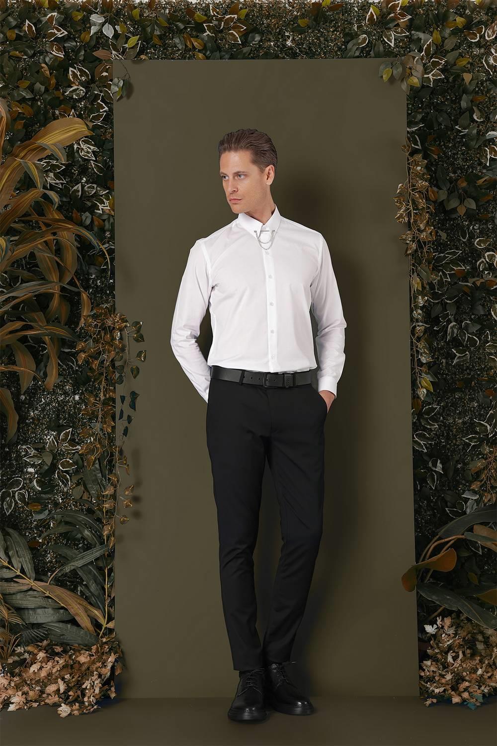 GK 707 Slim Fit Beyaz Klasik Gömlek