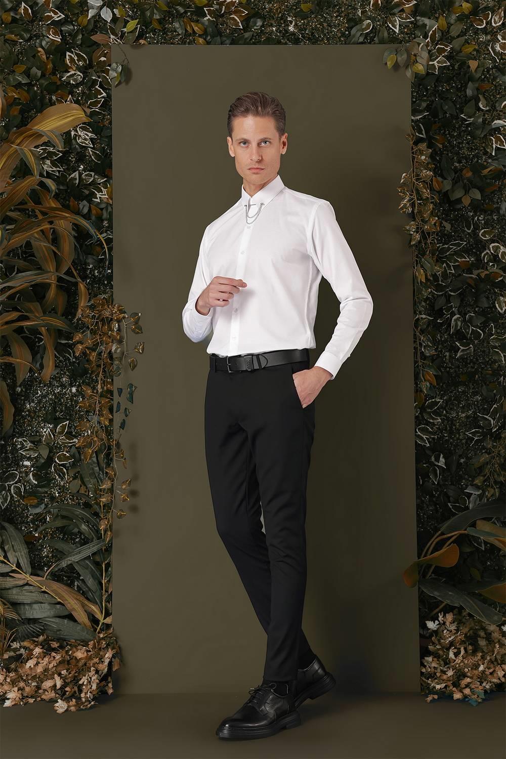 GK 707 Slim Fit Beyaz Klasik Gömlek