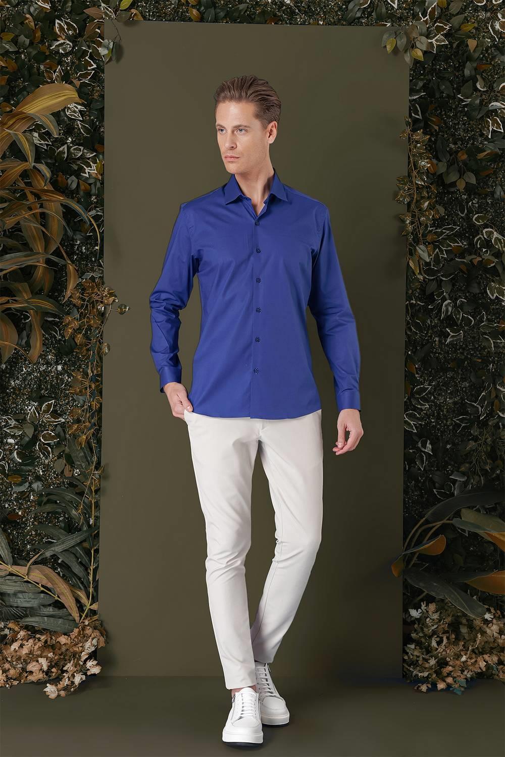 GK 709 Slim Fit Gece Mavisi Klasik Gömlek