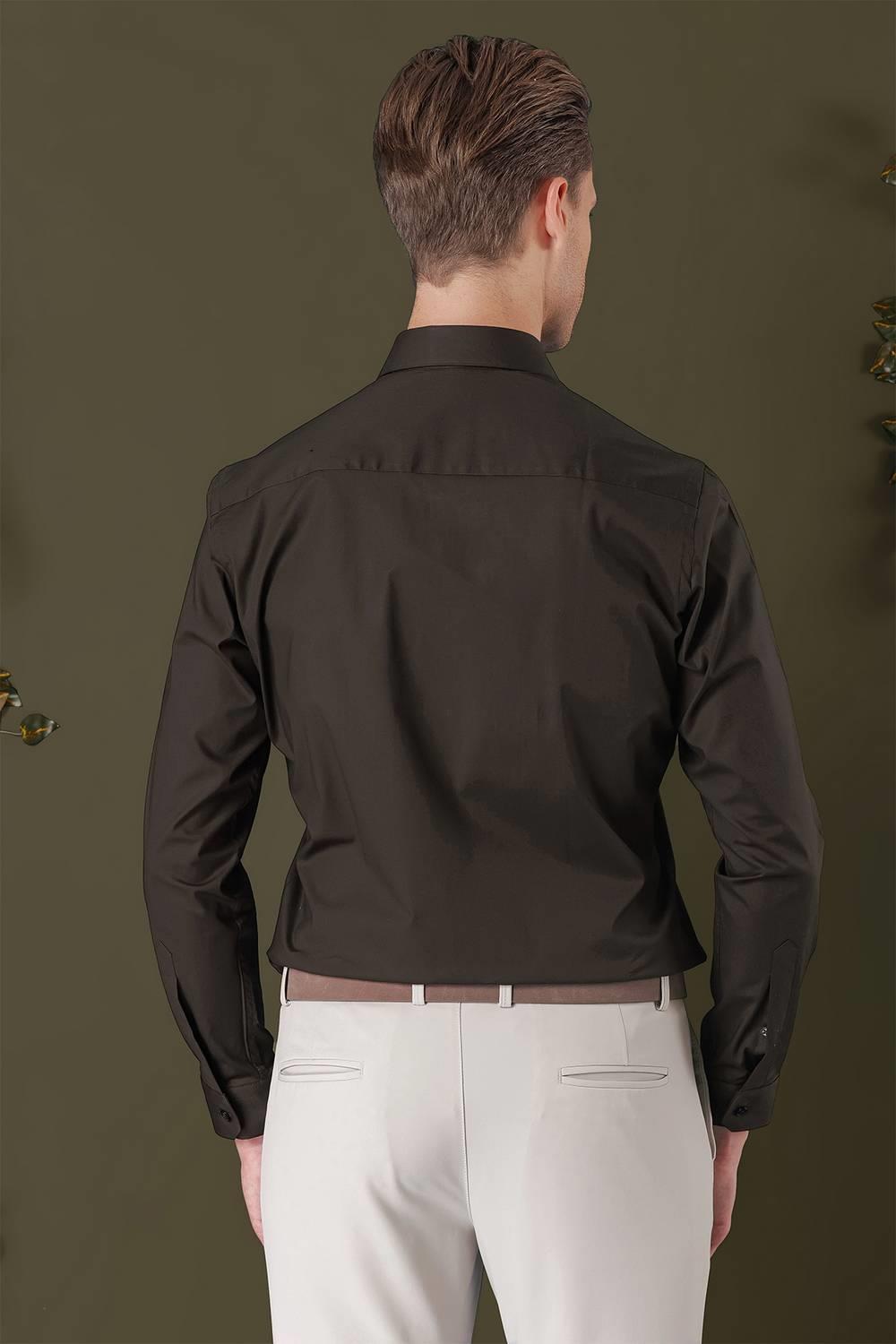 GK 709 Slim Fit Kahve Klasik Gömlek
