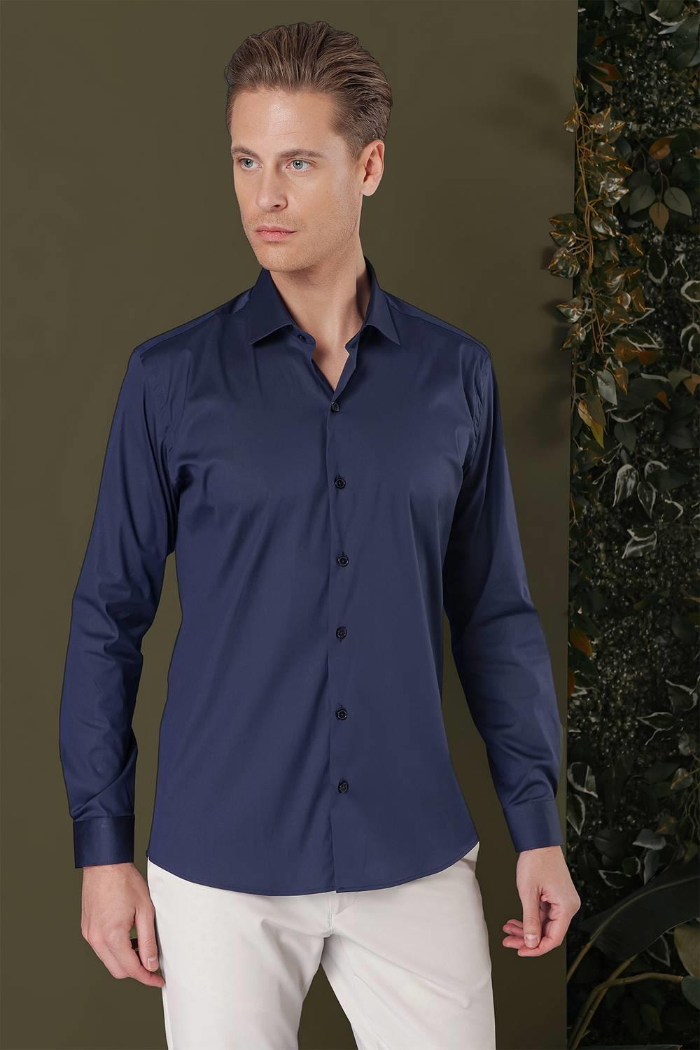 GK 709 Slim Fit Lacivert Klasik Gömlek
