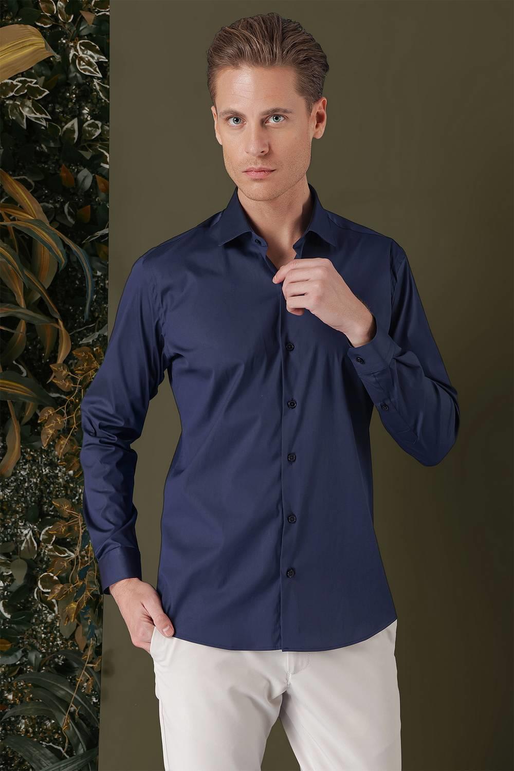 GK 709 Slim Fit Lacivert Klasik Gömlek