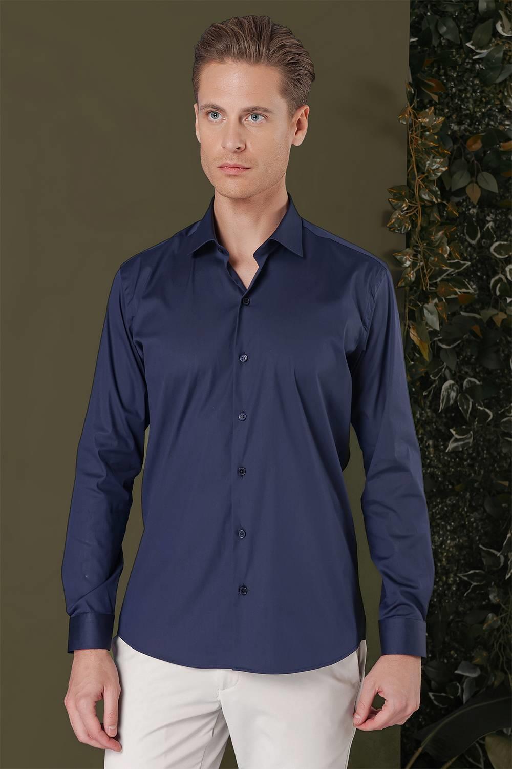 GK 709 Slim Fit Lacivert Klasik Gömlek