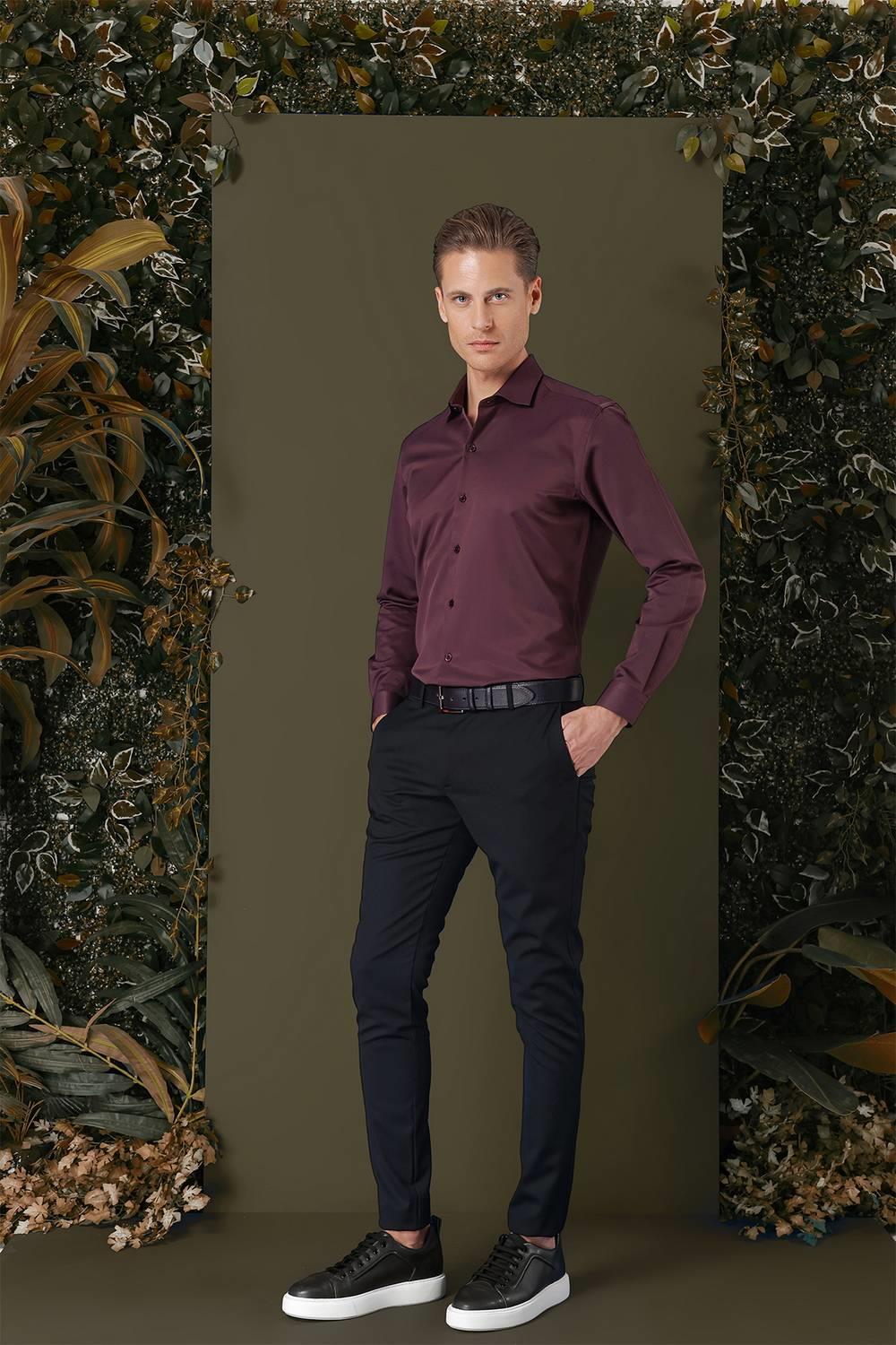 GK 709 Slim Fit Mürdüm Klasik Gömlek